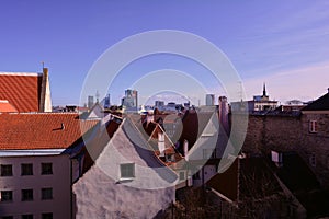 Panoramic view of the medieval city and its old red roofs, Tallinn, Estonia